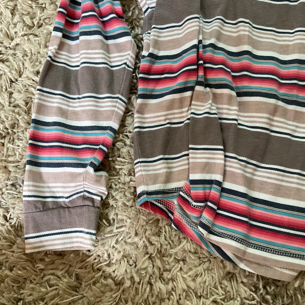 Ariat Womens Serape Stripe Lightweight Hoodie Tassel Drawstring Top Brown Pink L - Picture 4 of 14